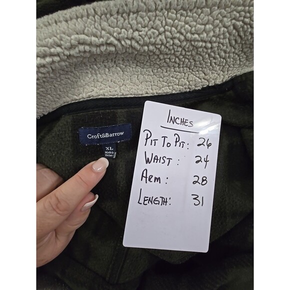 Green Black Plaid Full Zip Chore Barn Fleece Jacket Coat Mens XL Sherpa Collar - Picture 5 of 8